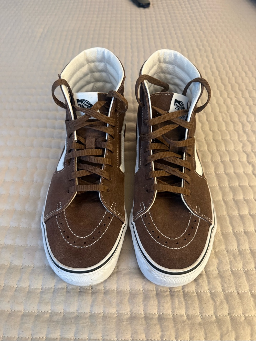 Vans Brown Suede Sk8-Hi Style Sneakers with White Stripe